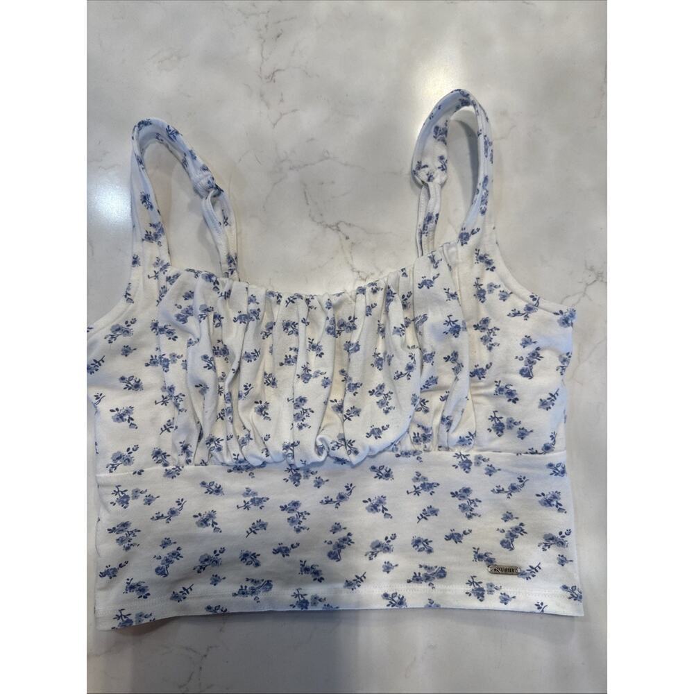 Hollister Co. Women's White and Blue Crop-top S